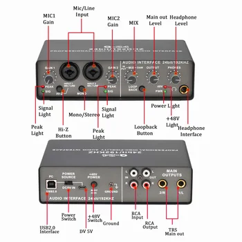 TEYUN Q24 24Bit 192KHz Audio Interface Loopback Stereo Mono Professional External Usb Sound Card for RCA Guitar Studio Recording 6