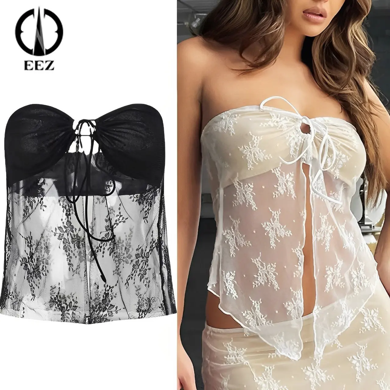 

Black Knitted Bustier See-through Crop Top Women Sexy Bandage Corset Hollowed-out Coquette Camis Hot Girl Short Section Tank Top