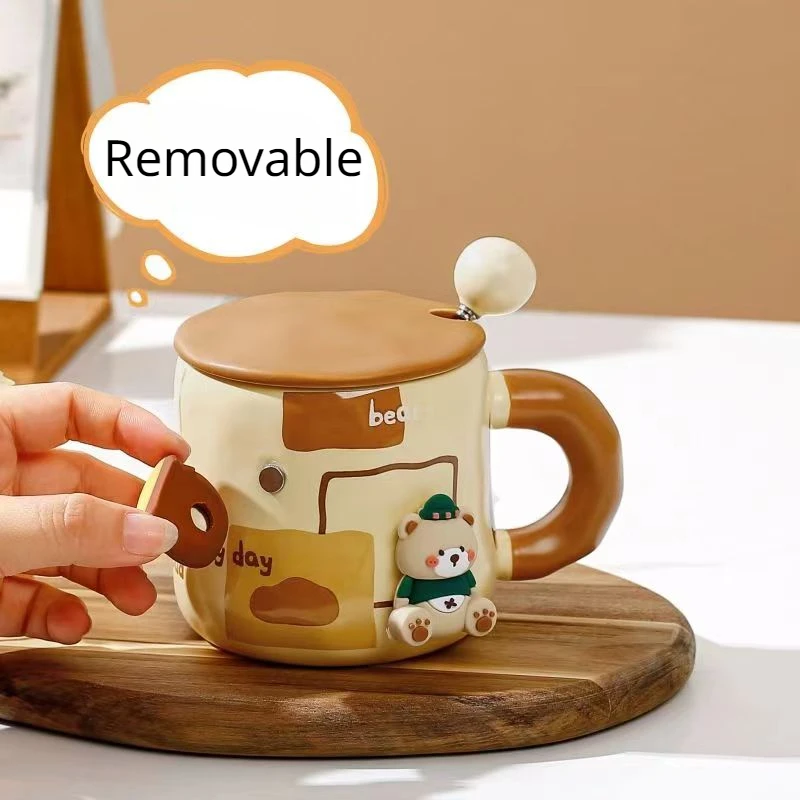 Honey Bear Mug Thickened Ceramic with Lid and Spoon Coffee