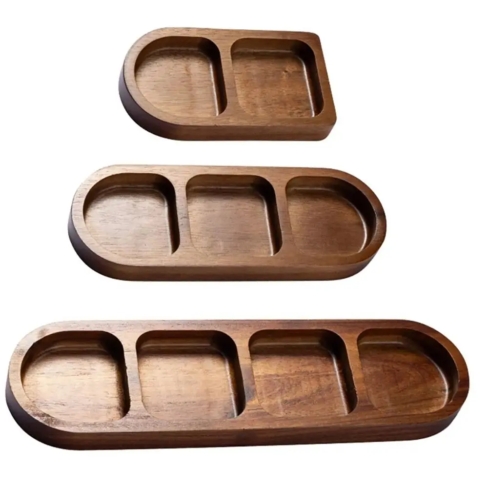 1Pcs Durable 2/3/4 Grids Solid Wood Tray Wooden Retro Seasoning Tray Spice Dish Kitchen Dinner