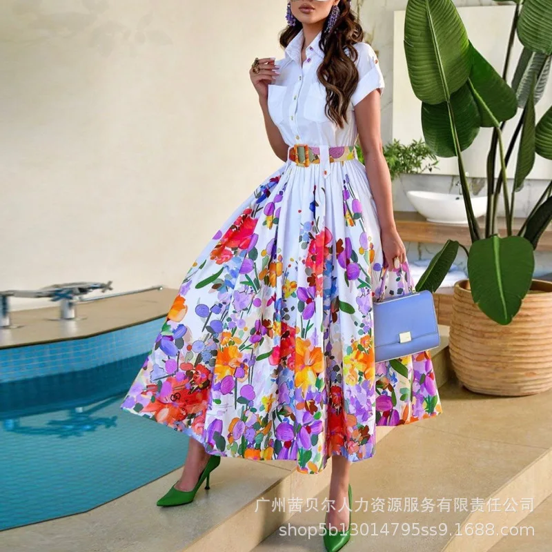 

Новинка 2023 года, длинное платье-рубашка с коротким рукавом и подолом, без талии, LZR16451