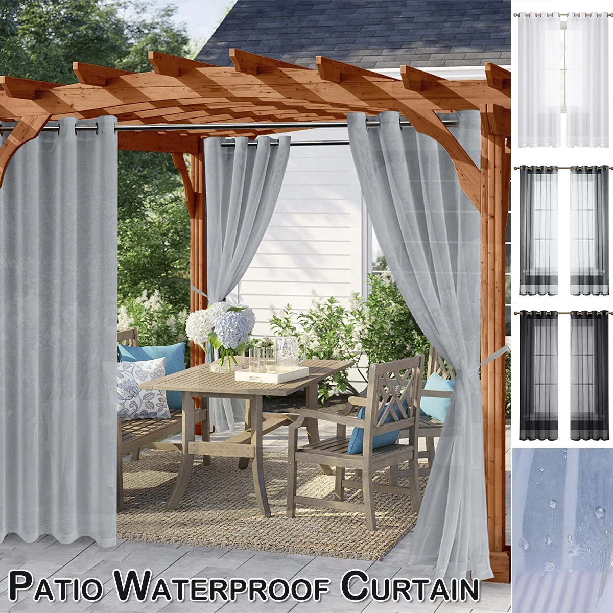 Tende Trasparenti Impermeabili Per Esterno - Pannello Laterale In Telone Grigio Con Cerniera 0,3mm - Per Pergola, Gazebo, Terrazzo - 4x2,1m (13.1x6.9ft) - Protezione Da Vento E Pioggia