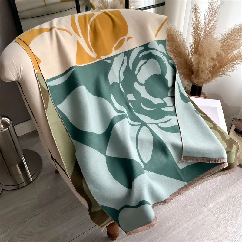 Luxury Cashmere Winter Poncho with Horse Print Shawl Wraps