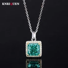 

Charms 100% 925 Silver 10*10mm Topaz Amethyst Green Tourmaline Pendant Necklace for Women Wedding Fine Jewelry Anniversary Gift