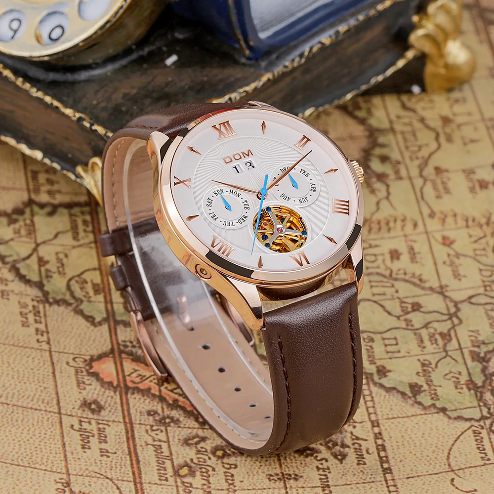 DOM men's Watches top brand automatic/mechanical/luxury watch sports waterproof Belt watch M-1272