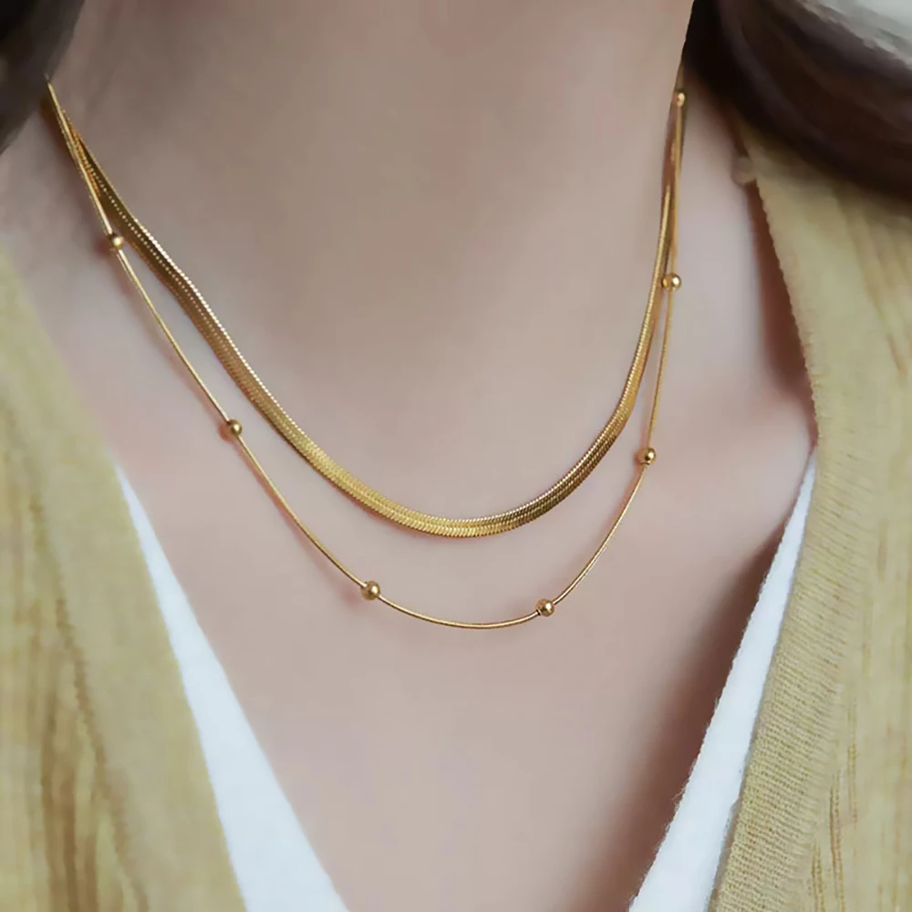 Luxuriöse 14K Vergoldete Mehrschichtige Halskette Mit Runden Perlen Für Damen, Tägliches Tragen, Anlaufgeschützter, Wasserfester Edelstahl-Schmuck Scae317E7A34F4708A0F7Fcec2F244A9Db