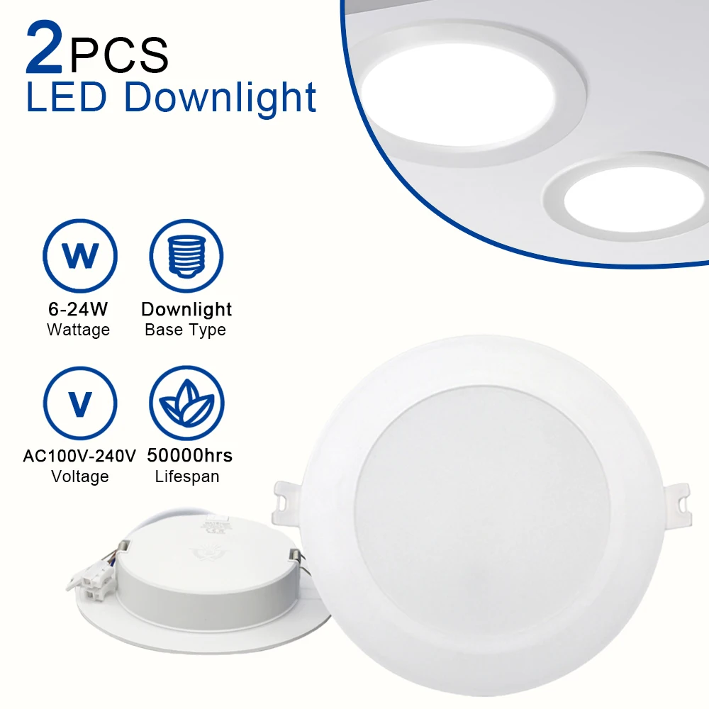 2pcs LED Downlight 110V 220V Ceiling Light 6W 17W 20W 24W Recessed Round Panel Light Spotlight Indoor Lighting