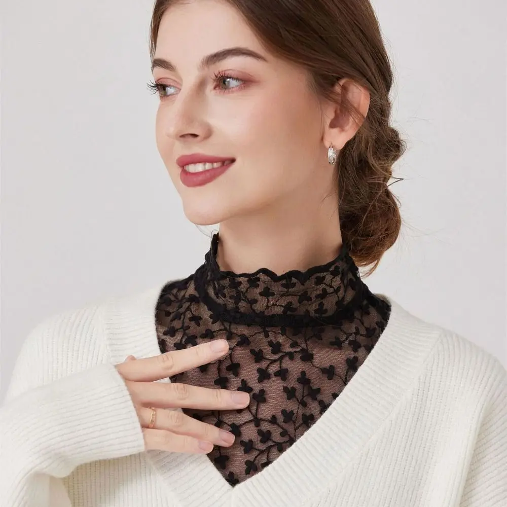 Beautiful Petal Fake Collar Black Lace False Blouse Detachable Lapel False Collar Women
