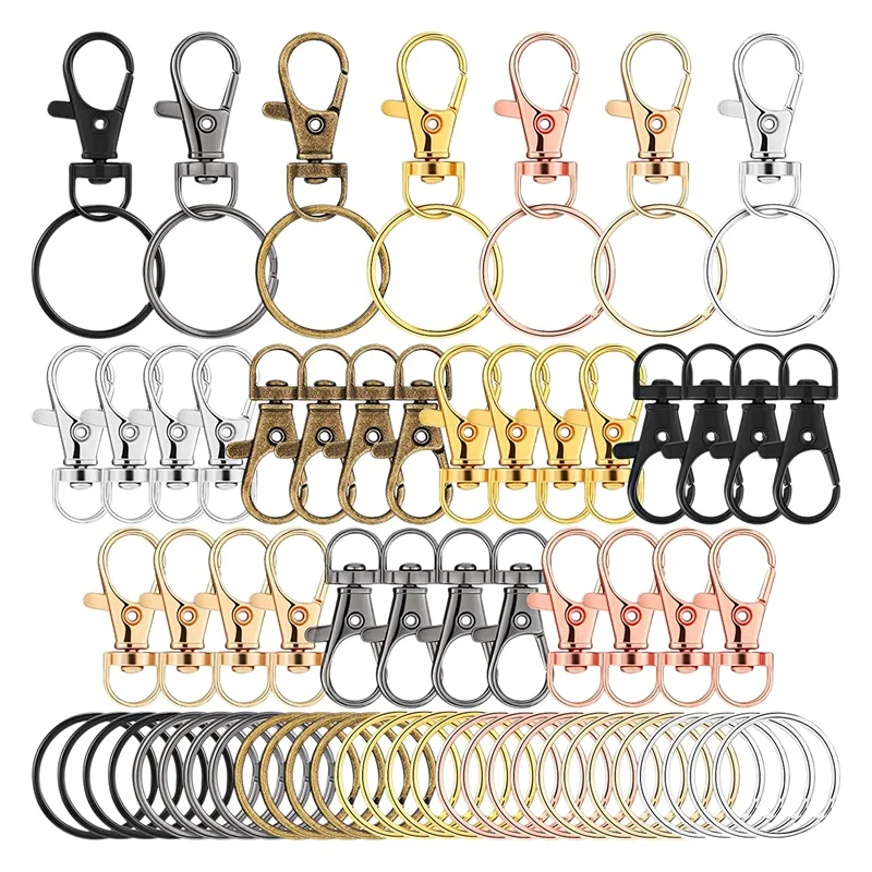 

70 Pcs Swivel Lanyard Snap Hook With Key Rings Keychain Metal Swivel Clasps Spring Clip Snap Hook Lobster Clasp For Keys