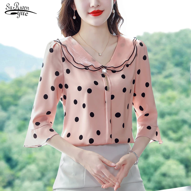 short sleeve polka dot blouse
