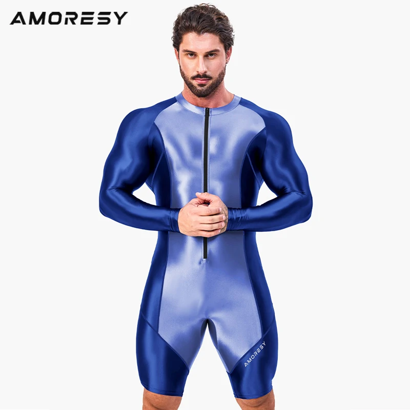 AMORESY Atticus series front zipper sports tight jumpsuit for Men Fitness