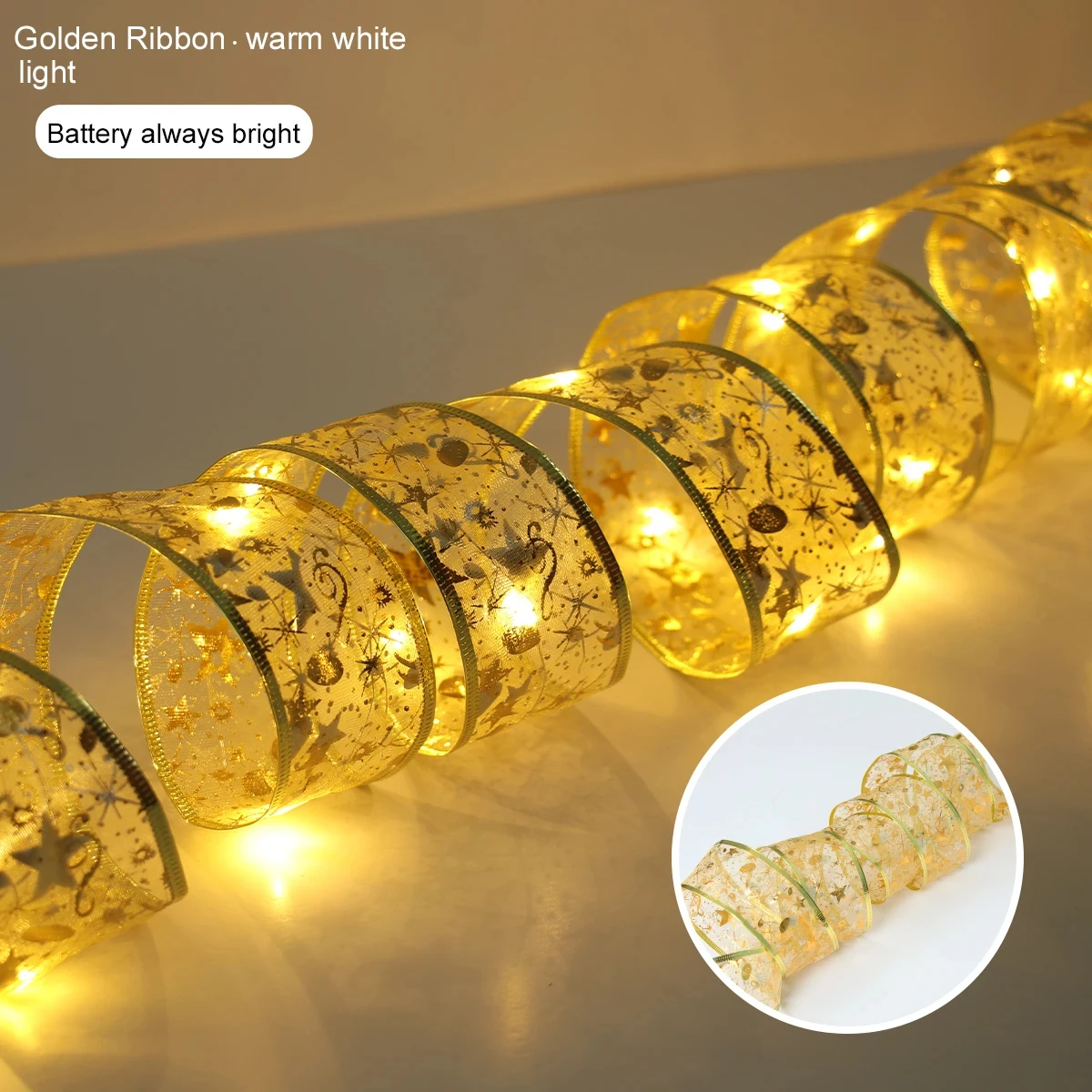 thumbnail image 1 of Guirnalda de luces navideñas con cinta decorativa para el hogar, adorno para árbol de Navidad 2024, regalo de Navidad para Año Nuevo 2025, 1 of 5