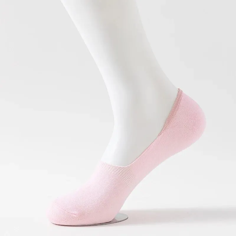 Woman Socks 5 Pairs of WOMEN'S Solid Color Invisible Socks Cotton Silicone Anti Slip Spring Ankle Socks Casual Breathable Thin Boat Socks