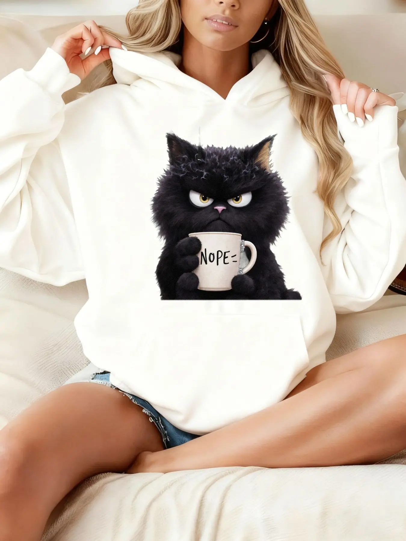 סווטשירט עם כובע ושרוולים ארוכים מודפסים בסגנון קז'ואל חמים לנשים לעונת הסתיו והחורף