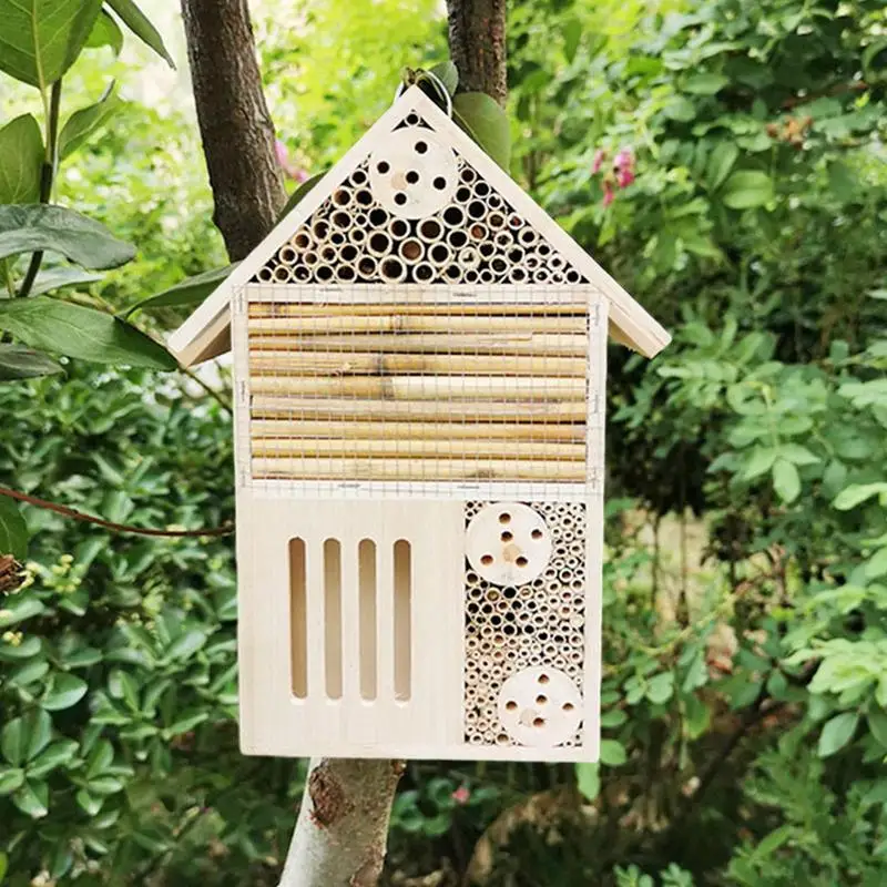 Wood Bee House Natural Wooden Mason Bee Box And Butterfly Hotel Sturdy And Stylish Garden Decoration Durable Hive