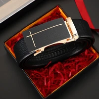 Black Automatic Buckle Line Design Men's Belt 1