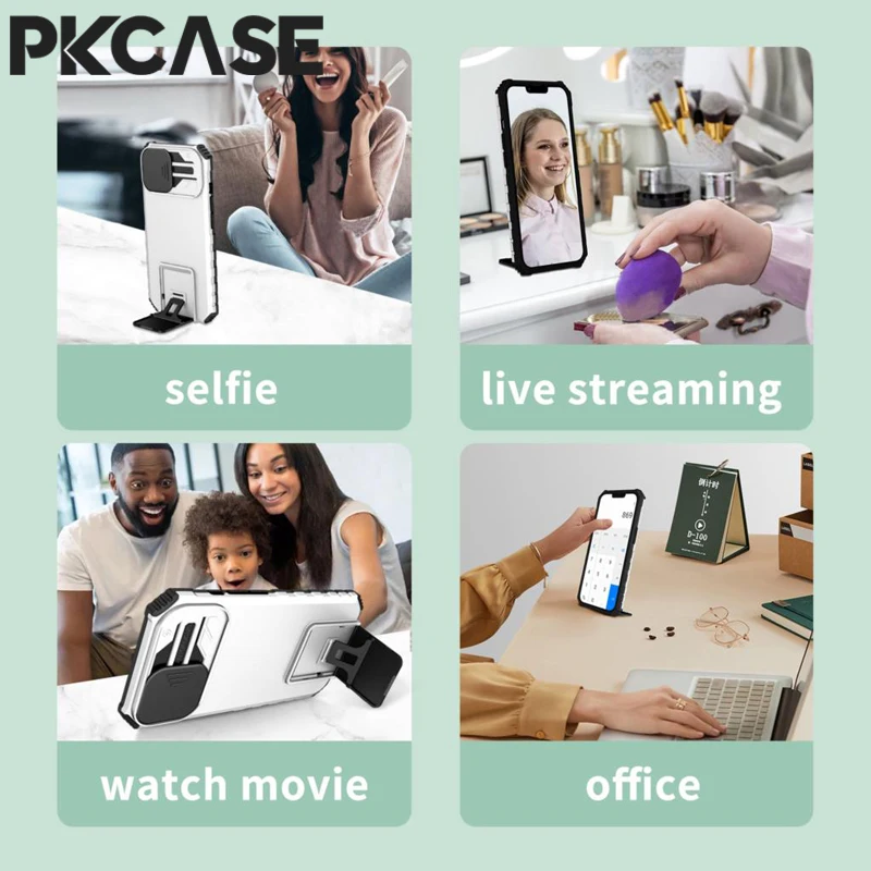 PKCASE Slide Camera Lens Protector with Stand and Push Window Cover