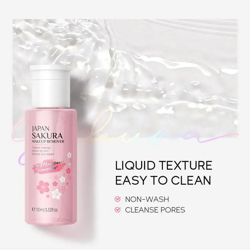 Liquid Makeup Remover 3 in 1 Sakura Facial Cleanser & Makeup Remover Gentle Exfoliation for Eye Lip & Face Makeup Gentle 5