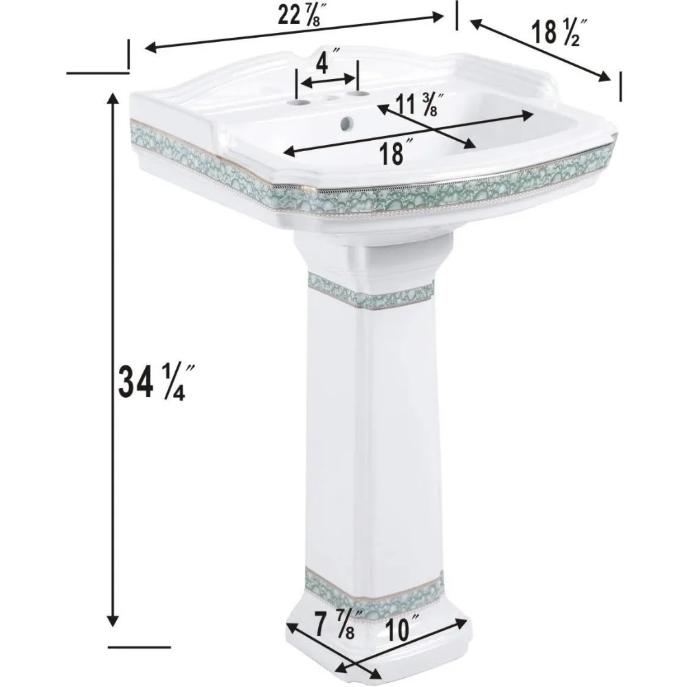 Pedestal Sinks for Bathrooms Wide White Porcelain Bathroom Pedestal Wall Mounted Sink with Green Gold Accent 3