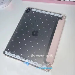 Elegant Lace Pink Polka Dot Tablet Case with Pen Holder and Smart Y - Fold Design - iPadPro M4 M5 11in