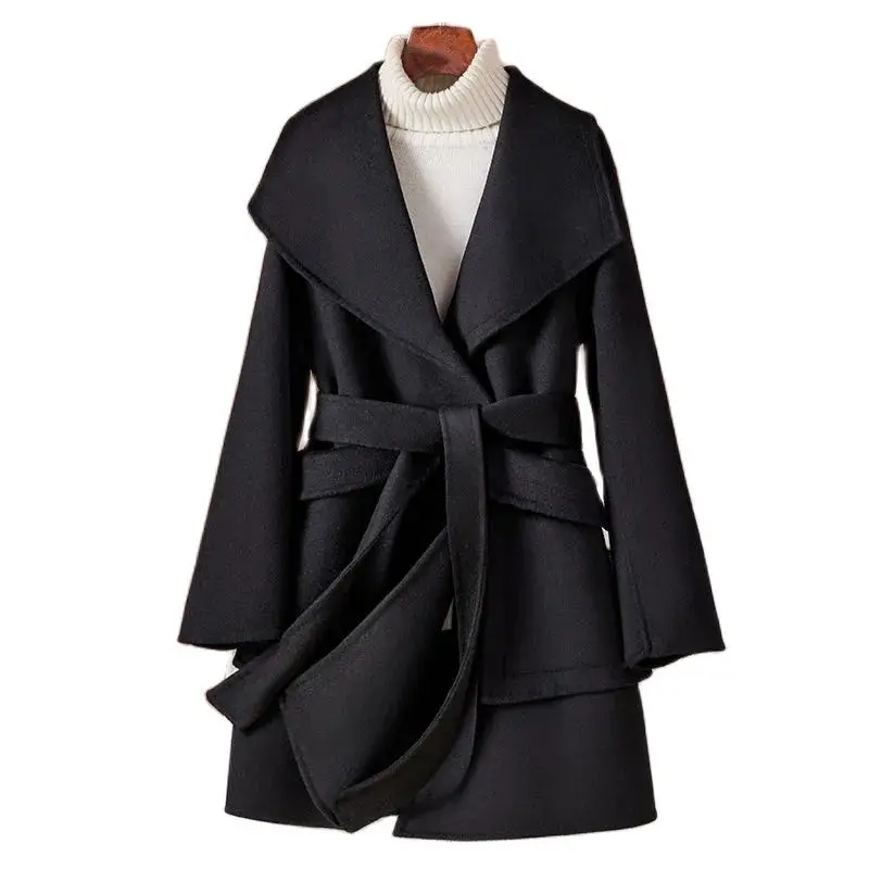 

High Quality Double Sided Wool Coat Women Navy Collar Wool Jacket Cashmere Clothing Autumn Winter Elegant Office Lady Outerwear
