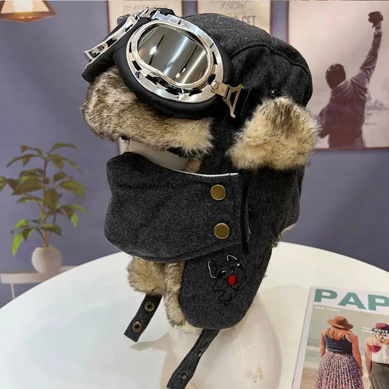 Lei Feng Hat Men's Windproof Hunter Hat For Men Winter Warm Trapper With Goggles Earmuffs Face Cover For Cycling Skiing