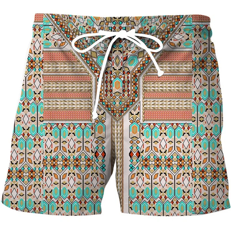 Colorful Ethnic Pattern Beach Shorts For Men Exquisite 3D Printed Swim Trunks Summer Vacation Short Pants Loose Board Shorts 5