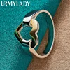 URMYLADY 925 Sterling Silver Gold Heart 7-10# Ring For Women Wedding Charm Engagement Fashion Jewelry