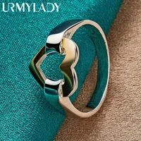 URMYLADY 925 Sterling Silver Gold Heart 7-10# Ring For Women Wedding Charm Engagement Fashion Jewelry