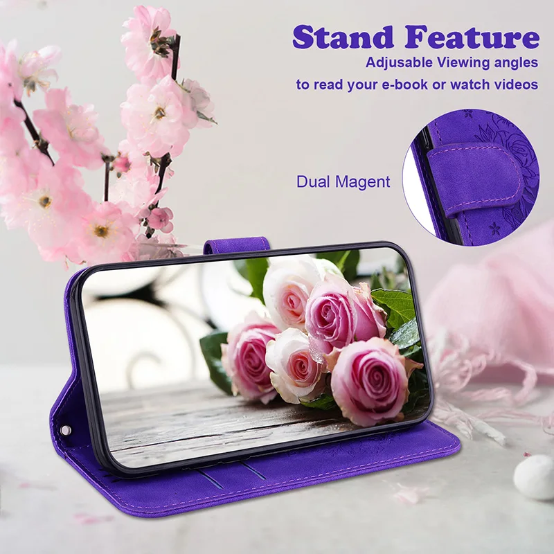 COTDINFORCA Cover Portafoglio Con Cristalli Per Moto G9 Plus – Pelle PU, Slot Carte, Rosa Oro