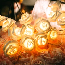 

10/20/40LED Rose Flower String Light Remote Control Fairy Lights Valentine's Day Christmas Party Wedding Holiday Decoration Lamp