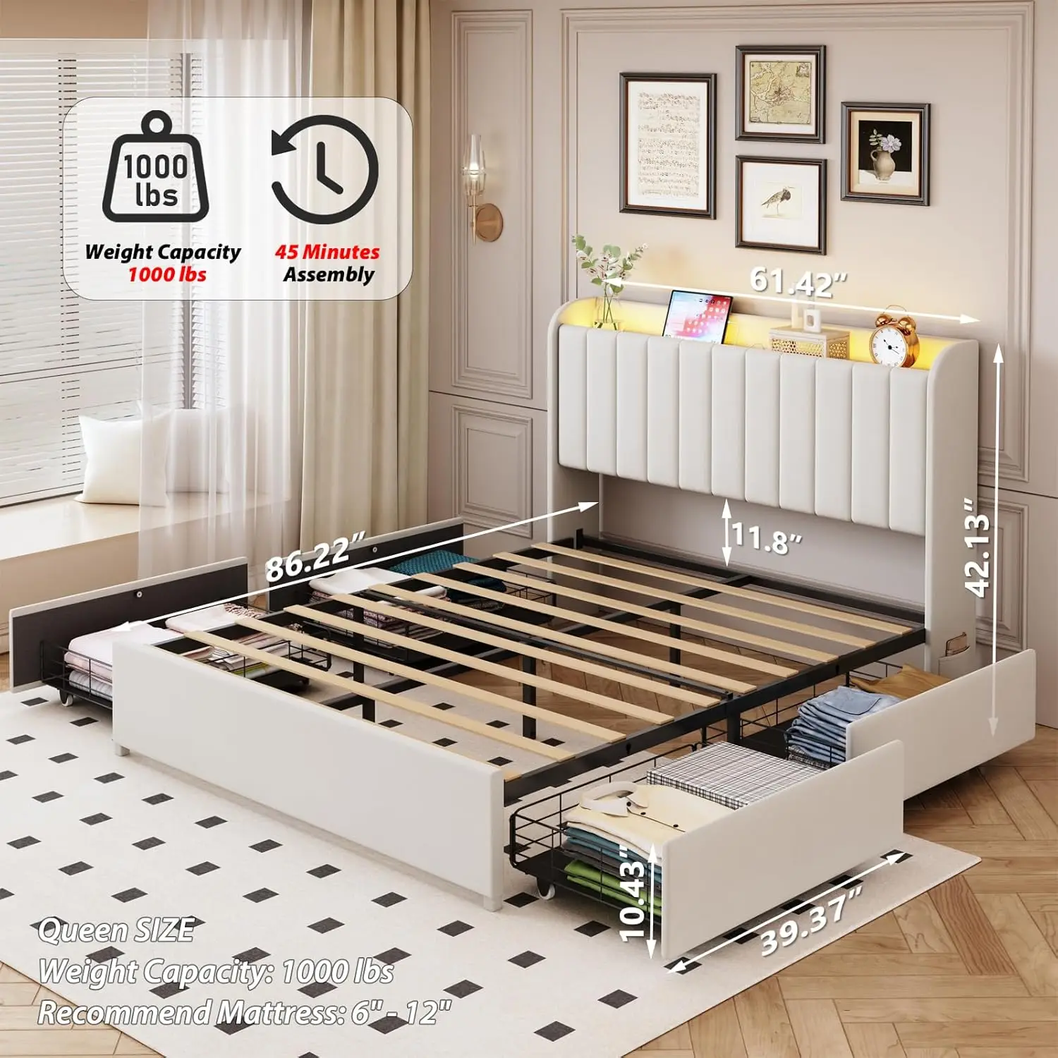 Queen Bed Frame with Storage 2