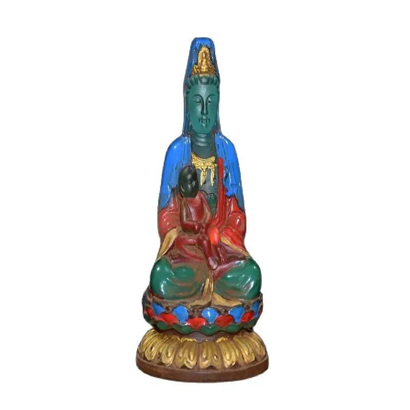 

China's Old Beijing Collection Of Glazed Painted Gold-plated Boy Guanyin Statue