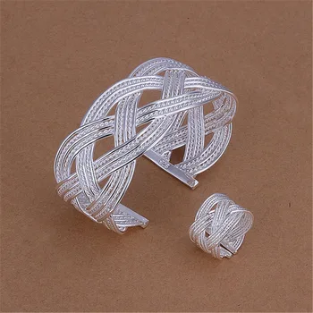 Set di Gioielli in Argento Sterling 925: Anelli e Bracciali per Donna, Elegante Bracciale Intrecciato Regolabile, Regalo di Moda per Feste