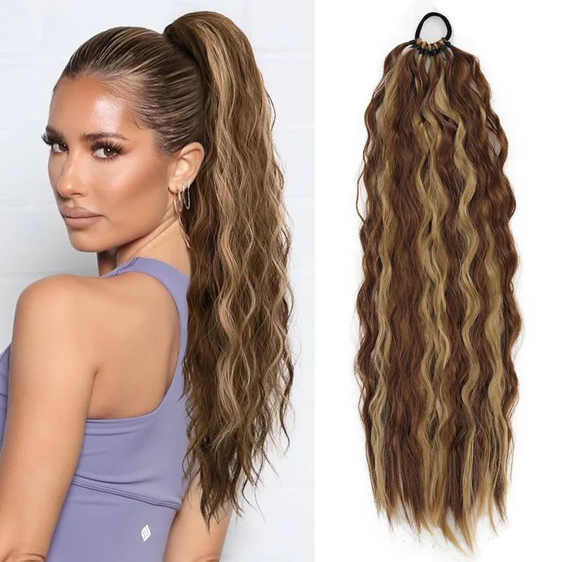11 Strands 24 Inch Water Wave Curly Braided Ponytail Extension Synthetic Braiding Hairpiece for Daily DIY Styling 1