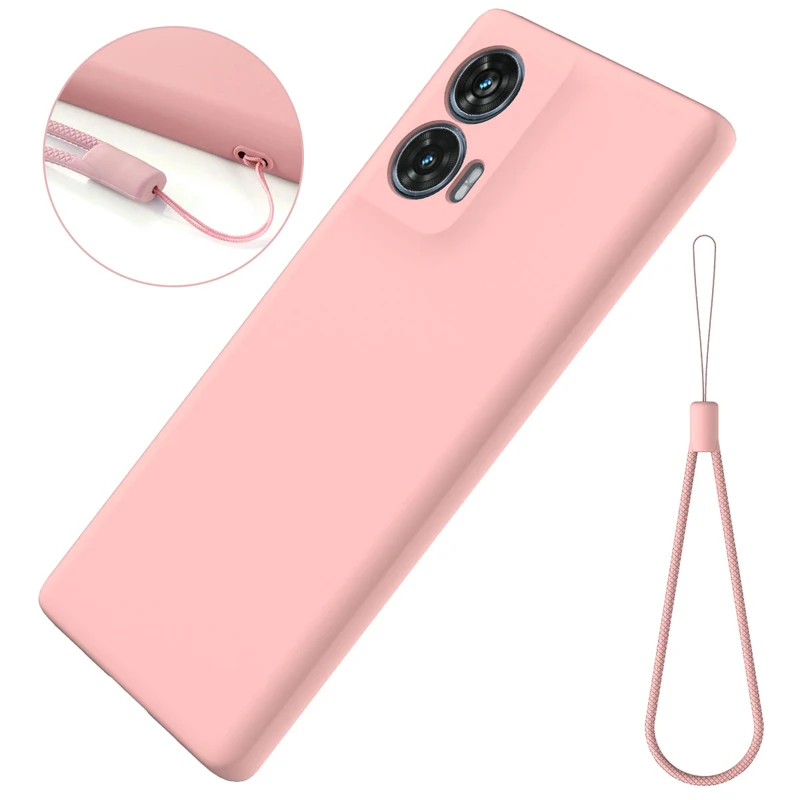Durable Solid Color Liquid Silicone Anti-Fall Back Cover with Lanyard