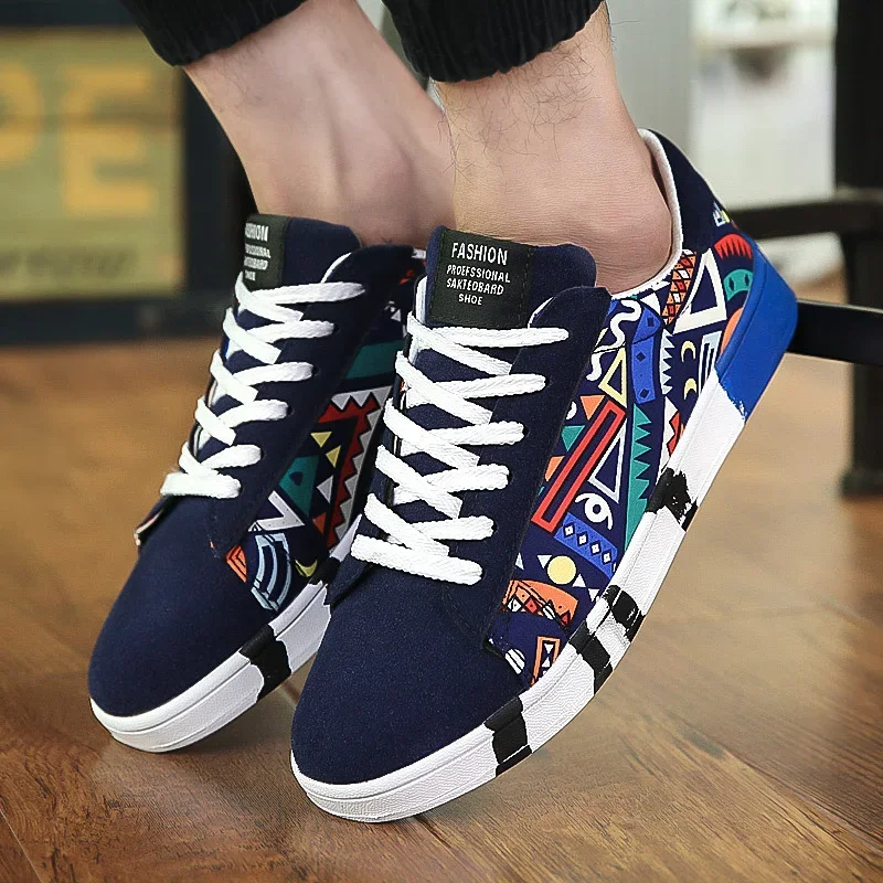 New Summer Graffiti Canvas Sneakers Men Breathable Tennis Shoes Outdoor Sports Tenis Masculino Casual Flat Walking Shoes