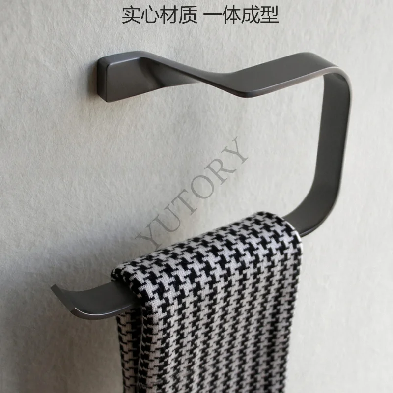 Gun gray towel ring light luxury solid, stainless steel towel hanging ring round rack