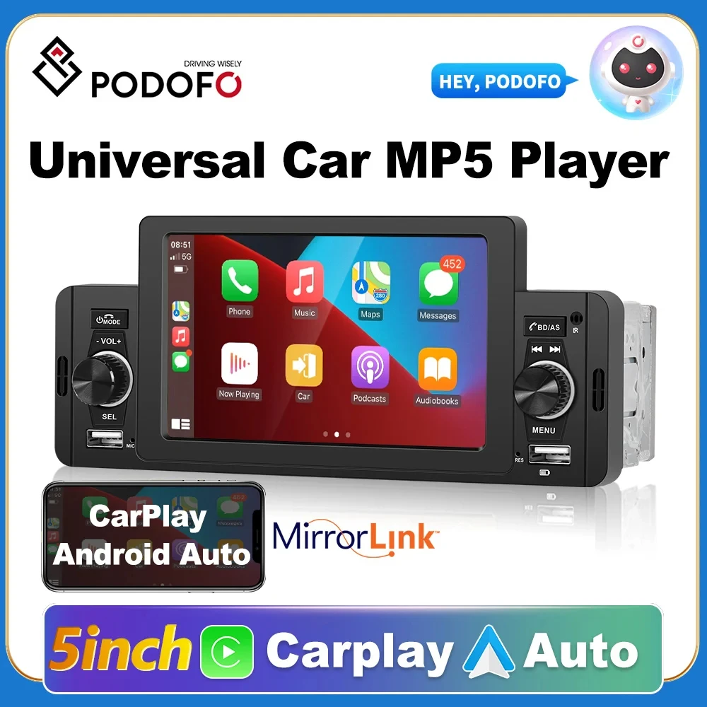 Autoradio 1 Din Podofo Con Apple CarPlay E Android Auto - Display 6.86 Pollici Touch, Bluetooth, Telecamera Posteriore E Controllo Volante - Foto 13