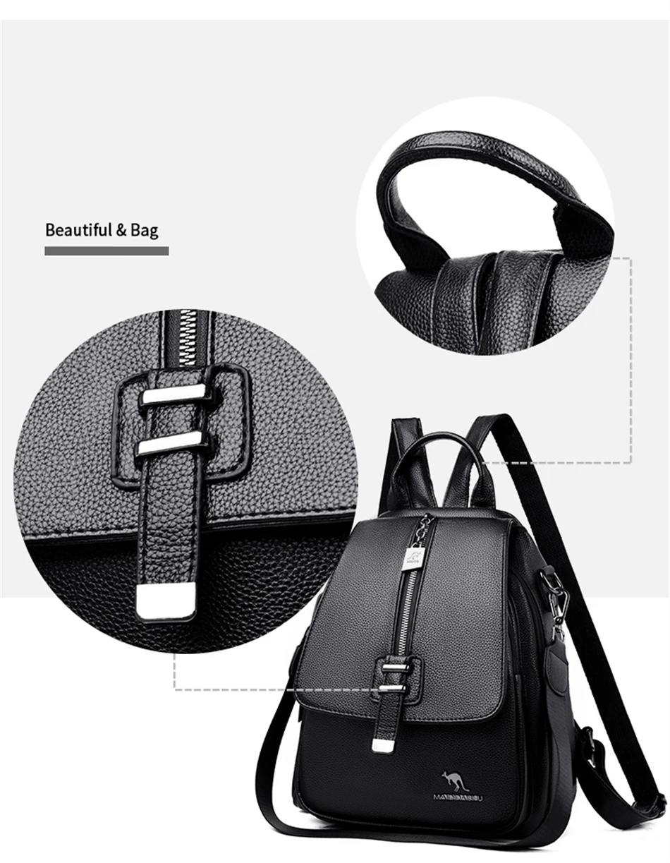 Luxury Designer Women Backpack High Quality Soft Leather Shoulder Bag Fashion School Bags Multifunction Rucksack Top-handle Bag