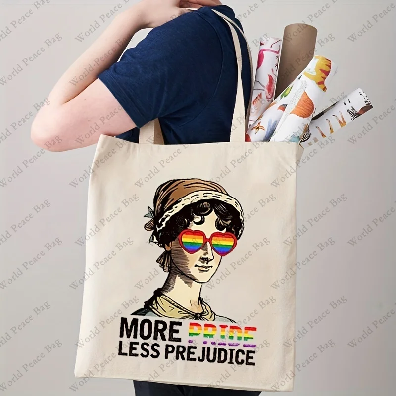 Rainbow Letter Shopping Bag-More Pride, Less Prejudice Canvas Shoulder Tote