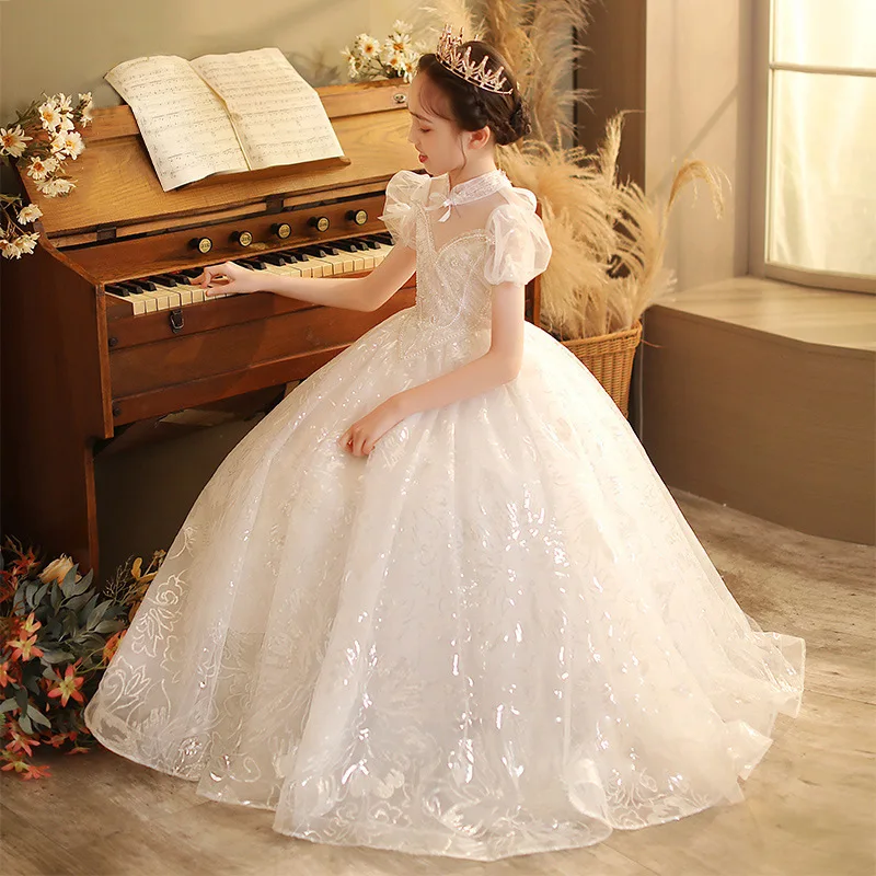 White Long Frock For Girls Long Girl Princess Dress Wedding Girls