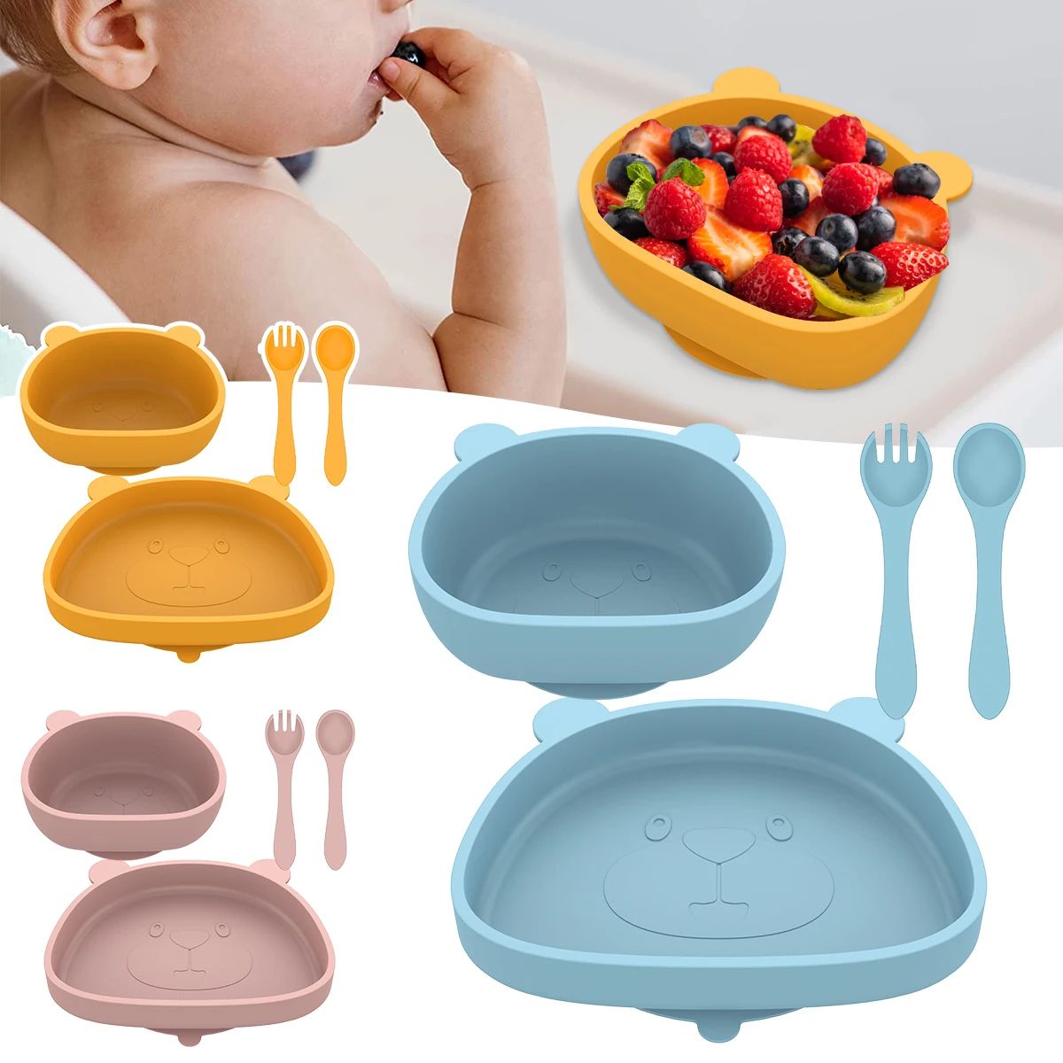Baby Plate and Bowl Set with Suction Silicone Baby Tableware Set