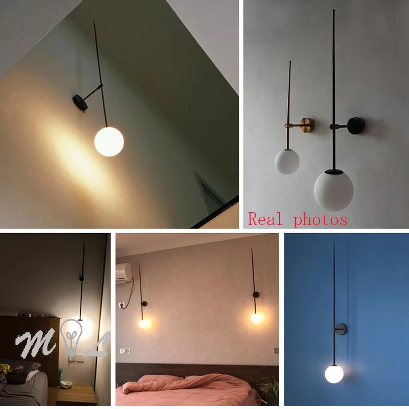 Post Modern Wall Light Fixtures Minimalist Sconces Long Metal Pipe Wall+lamps for Living Room Bathroom Light Led Glass Ball Deco 3