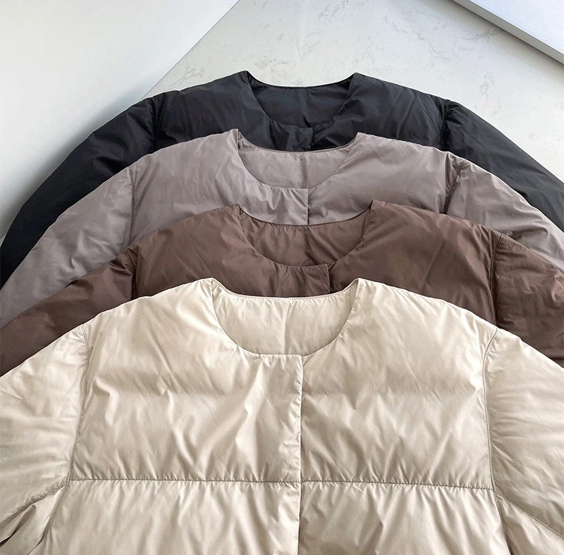Schinteon Women Down Jacket Simple Solid Color Autumn Winter Warm Outwear Light White Duck Down Coat 2024 New