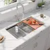 32" Stainless Steel Workstation Single Bowl Undermount Kitchen Sink Kit Cutting Board Colander Drying Rack Grid Drain Assembly 6