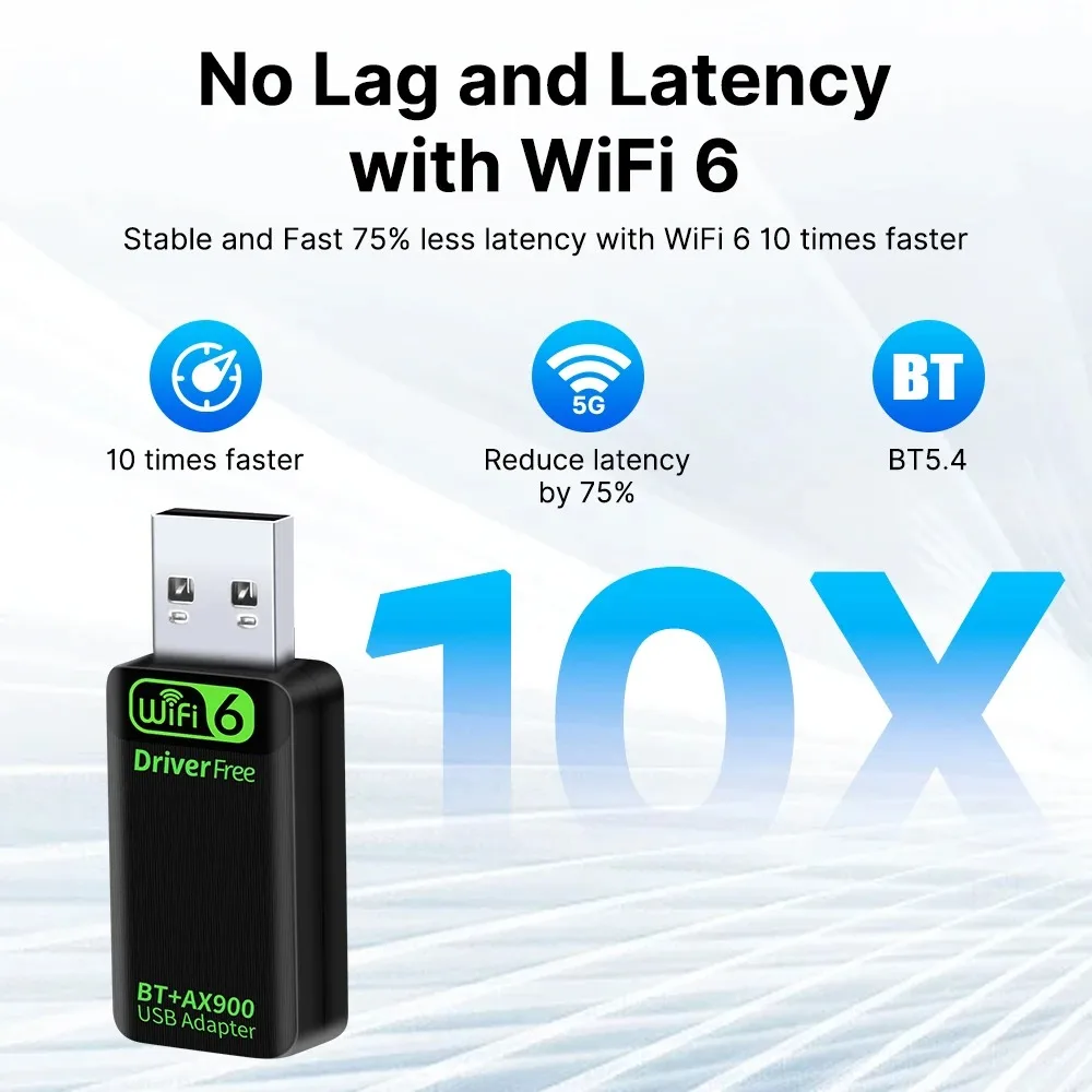 900Mbps USB 와이파이 블루투스 5.4 어댑터 2in1 동글 듀얼 밴드 2.4G 5GHz USB 와이파이 6 네트워크 카드 드라이버 불필요