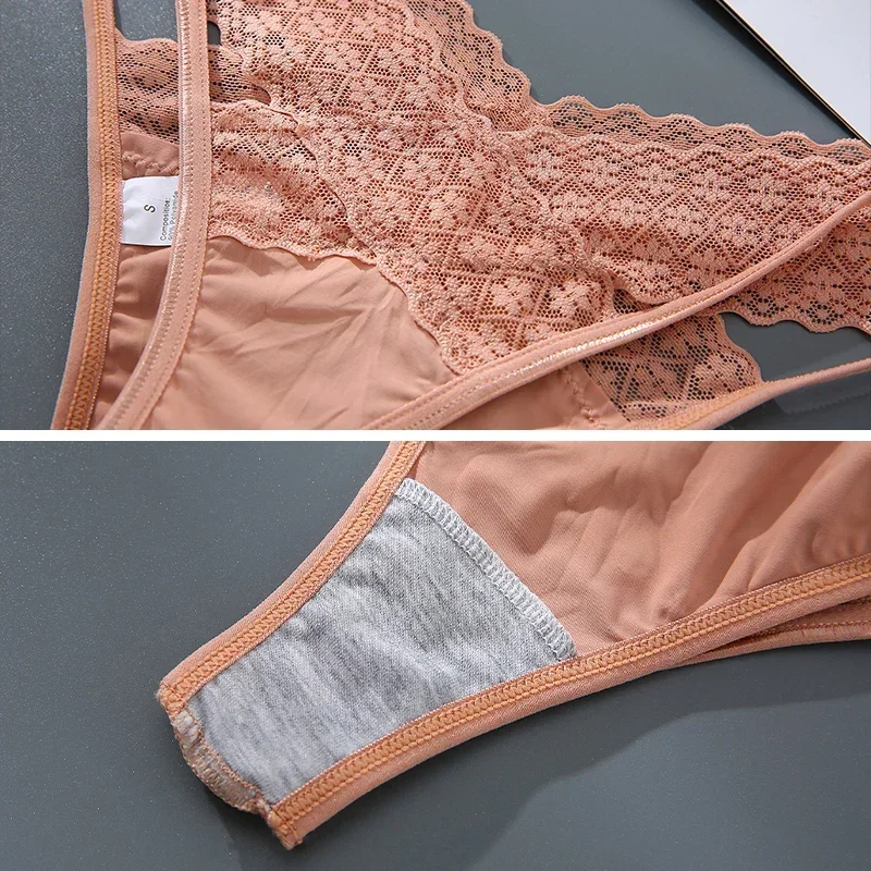 CINVIK 3PCS Sexy Panties Plus Size Lace Thongs Low-rise G-String