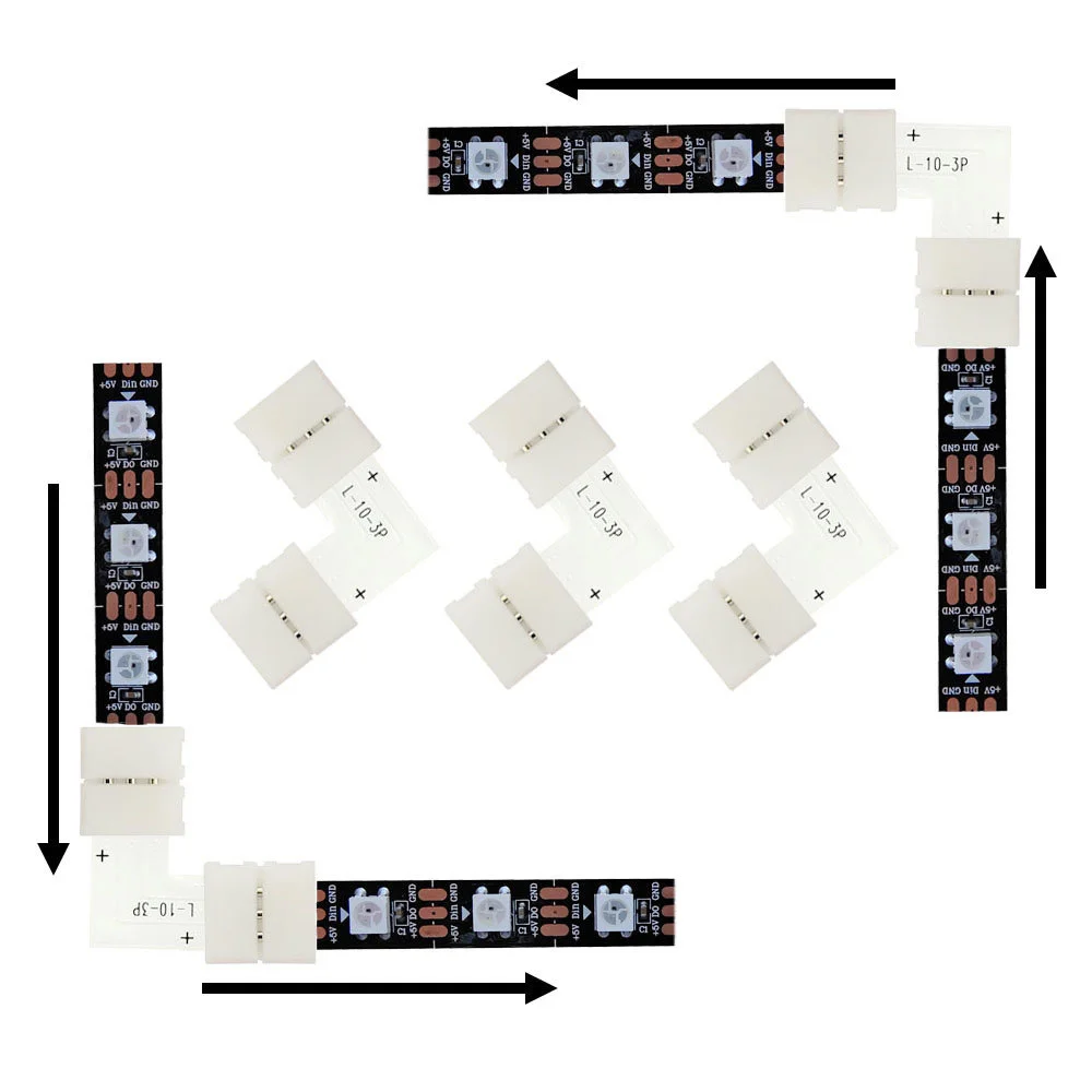 5/10/20pcs LED Strip Connector 2PIN 3PIN 4PIN 5PIN L / T / X Shape 8/10/12mm Free Soldering for 5050 RGB RGBW WS2812 LED Strip
