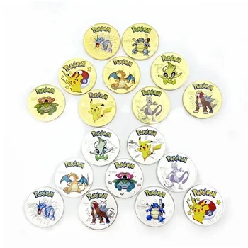Pokemon Monete d'oro Pikachu Anime Moneta commemorativa Charizard Moneta rotonda dorata in metallo Giocattoli